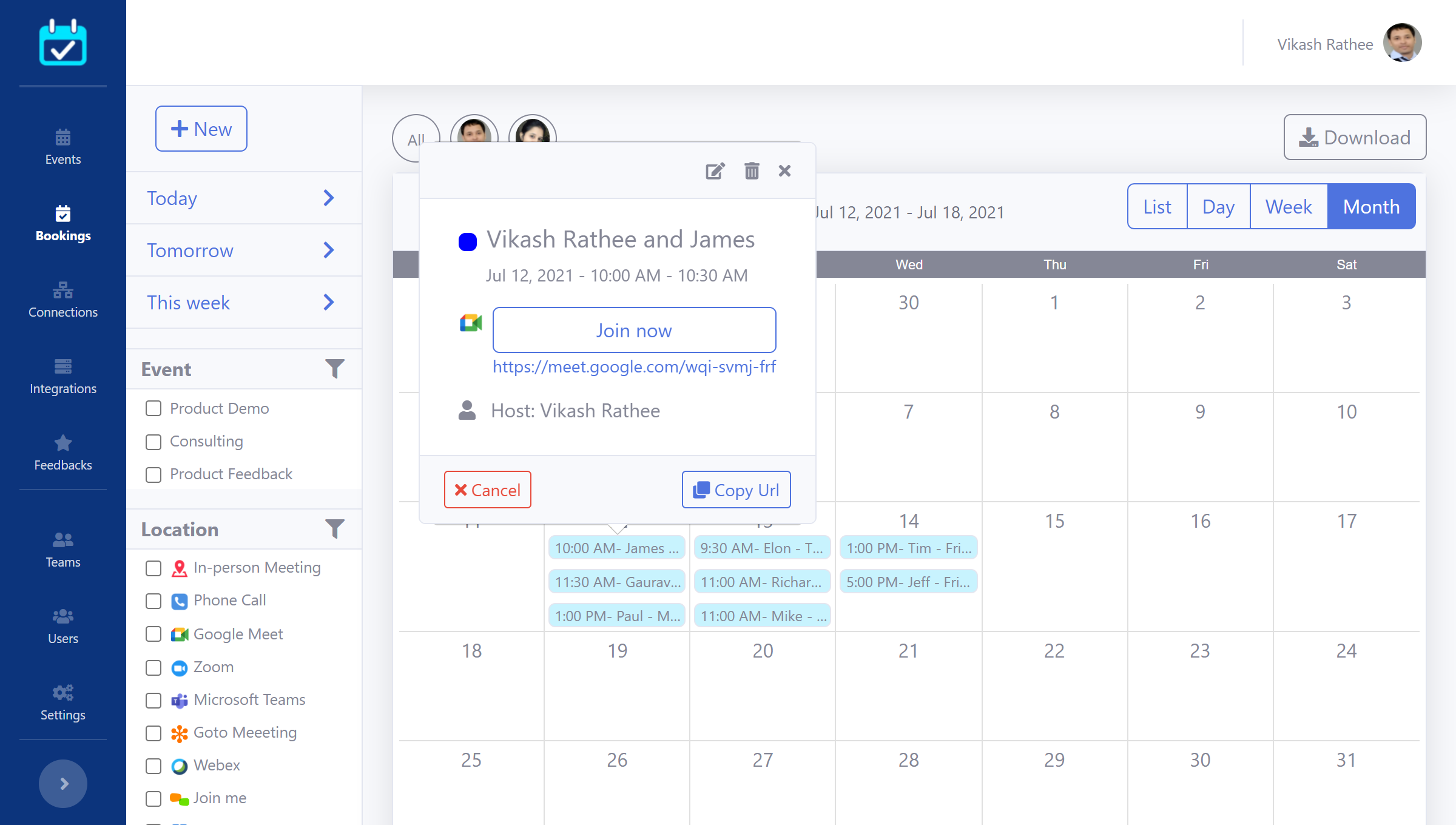 Calendar view of appointments