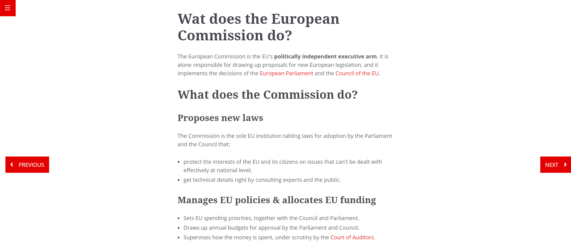 Easy LMS Software - A content slide in a course about the European Commission.
