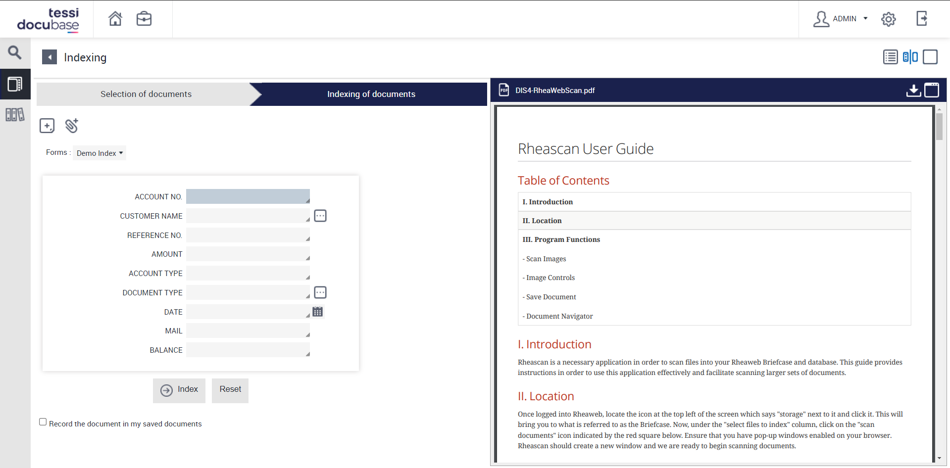 DOCUBASE Software - Powerful Indexing Engine with custom forms