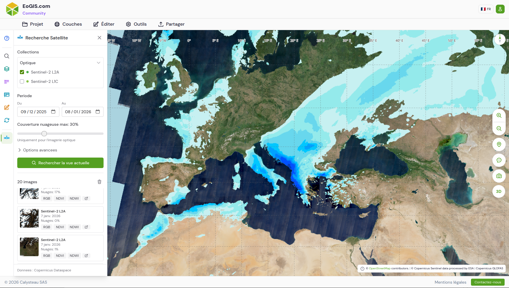 EoGIS screenshot: EoGIS satellite imagery and environmental datasets