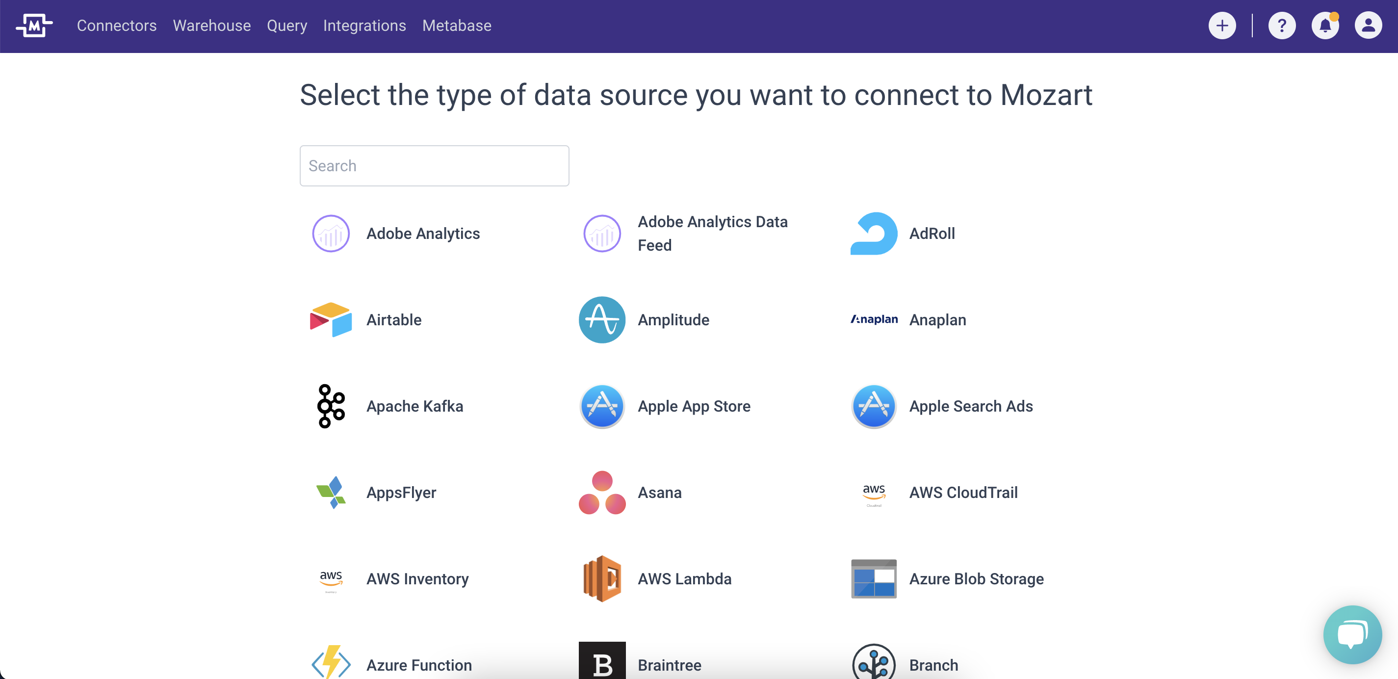 Mozart Data screenshot: Connect all your data sources with over 300 out-of-the-box connectors