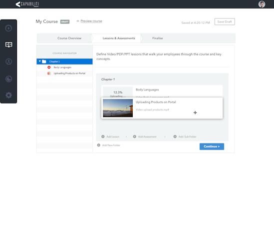Capabiliti LMS screenshot: Define lessons to walk employees through the course and key concepts