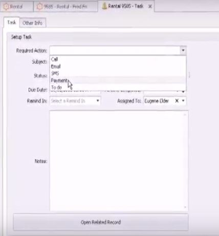 RV Rental Manager eXpress Software - Setup task reminders to contact customers