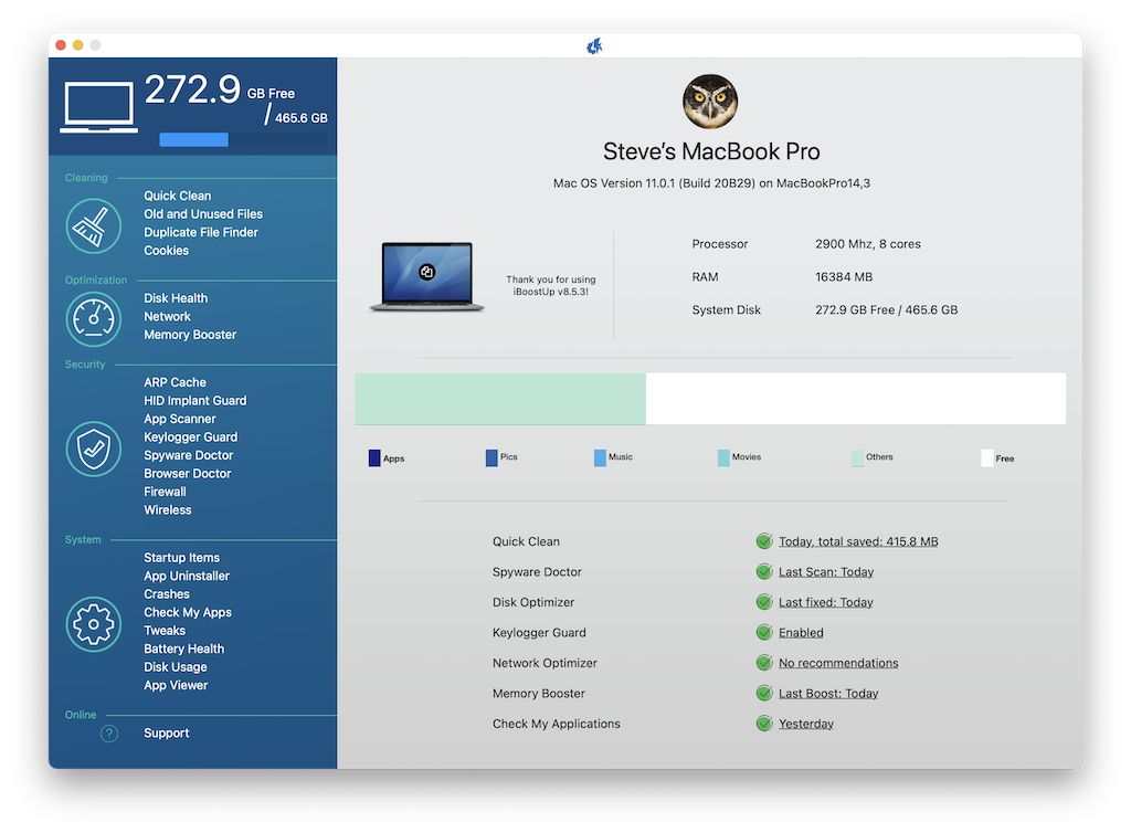 iBoostUp screenshot: Clean, tune and secure your Mac with iBoostUp!