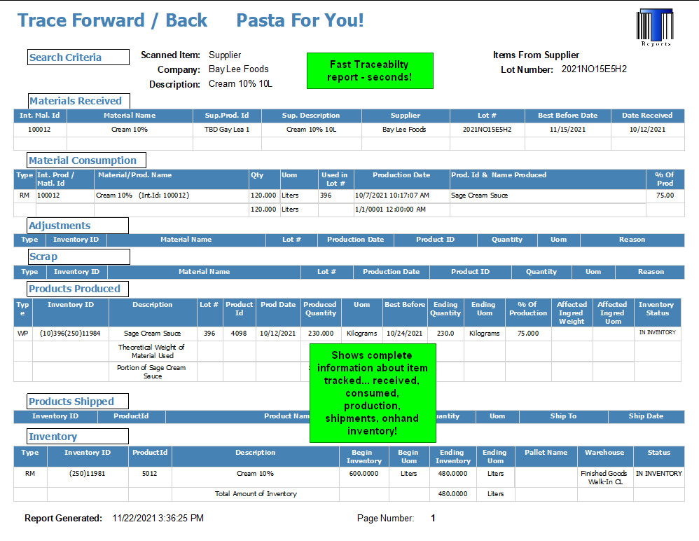TraceAll traceability report view