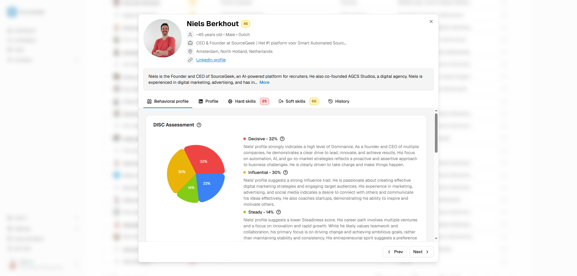 SourceGeek screenshot: SourceGeek candidate details
