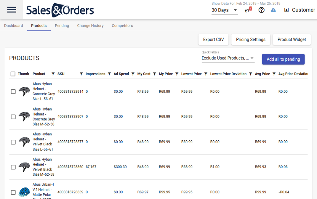 Sales & Orders product and repricer