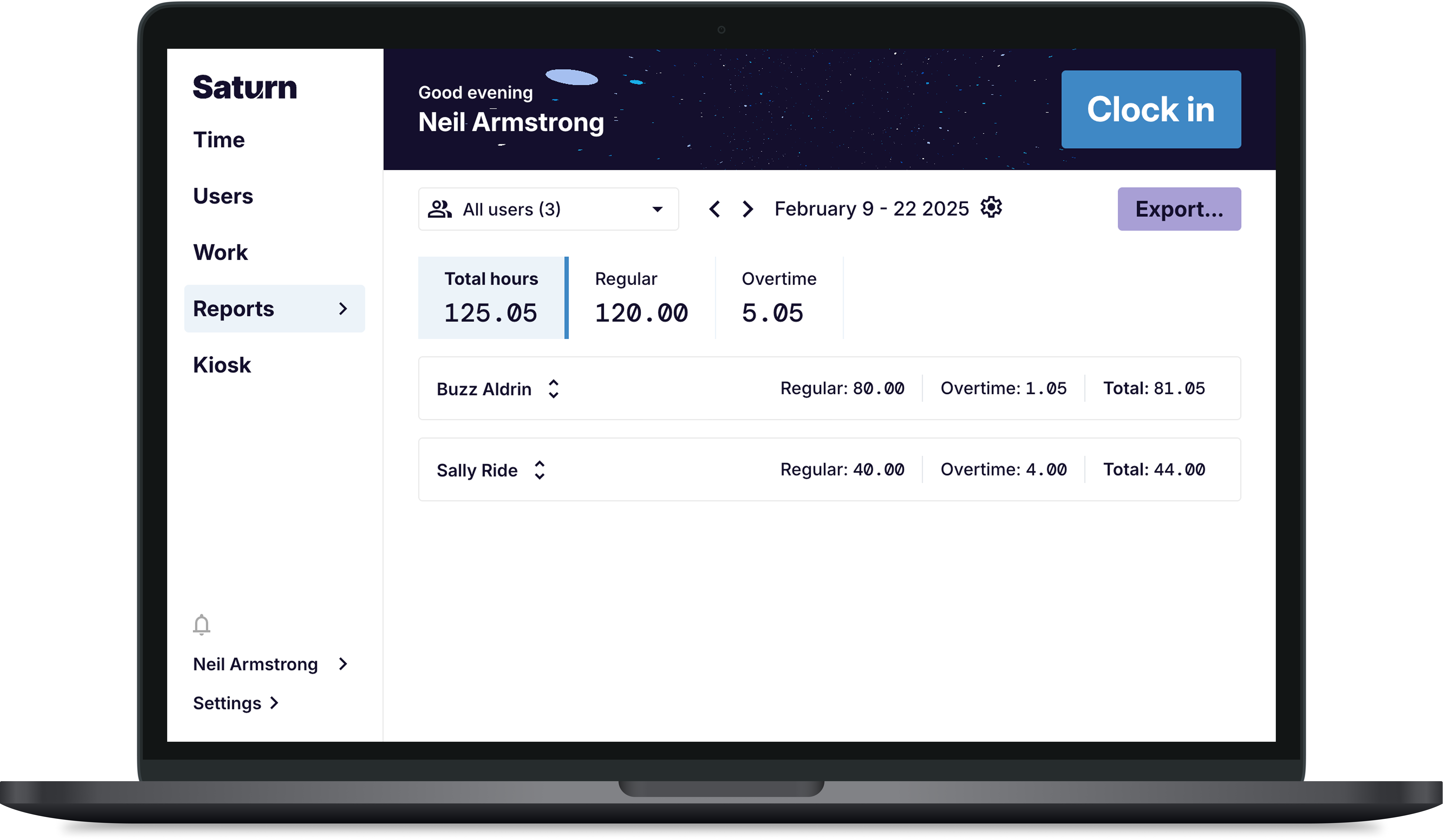 Saturn screenshot: Payroll report
