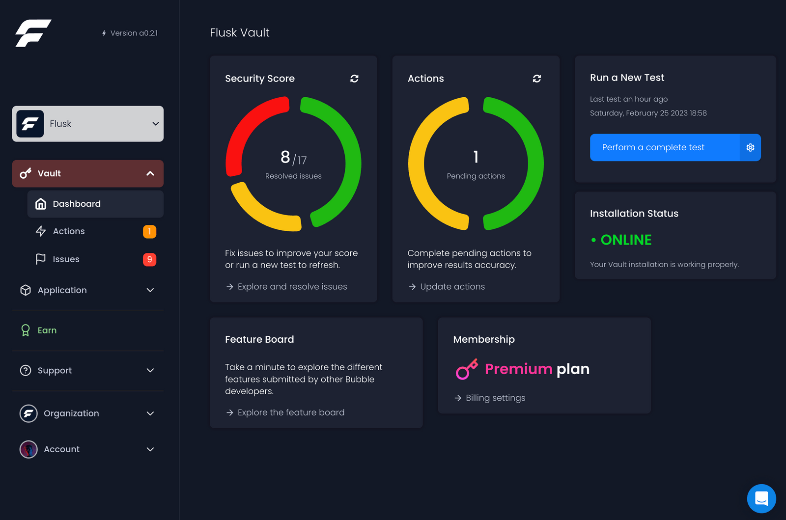 Flusk Vault screenshot: Flusk Vault dashboard