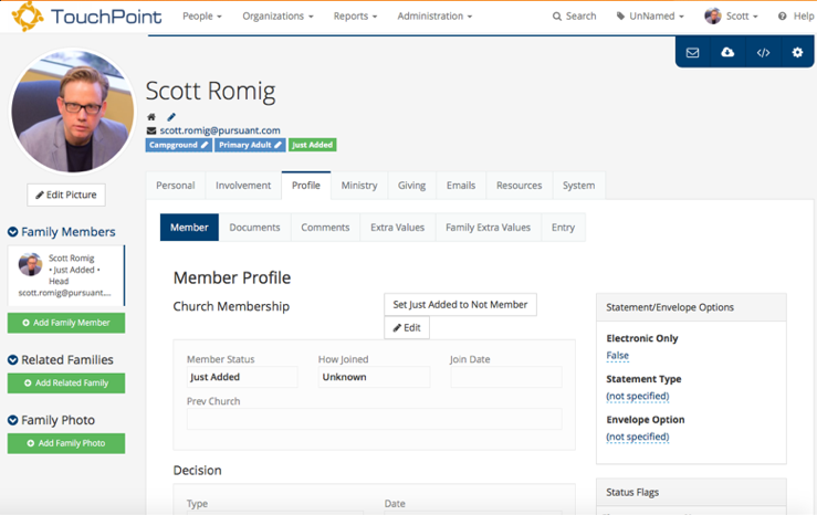 Member profile can be updated by members and staff