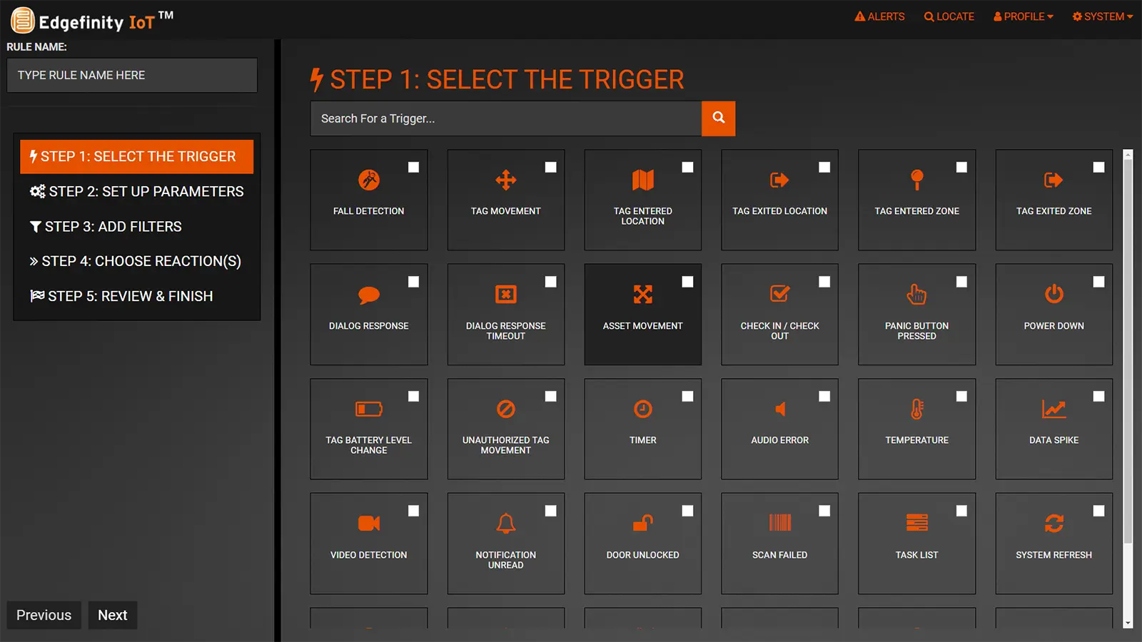 Edgefinity IoT screenshot: At the heart of Edgefinity IoT is its rules engine – a logic based frontend system that empowers end users to create complex if/then processes without writing any code.