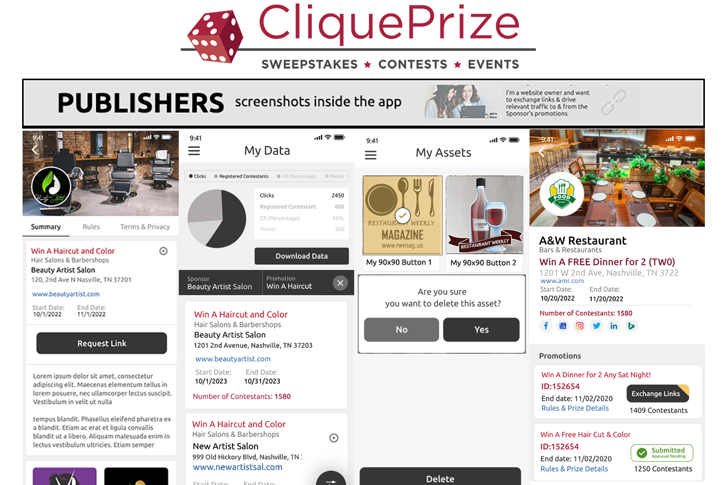 Publishers (Affiliates) View inside CliquePrize®