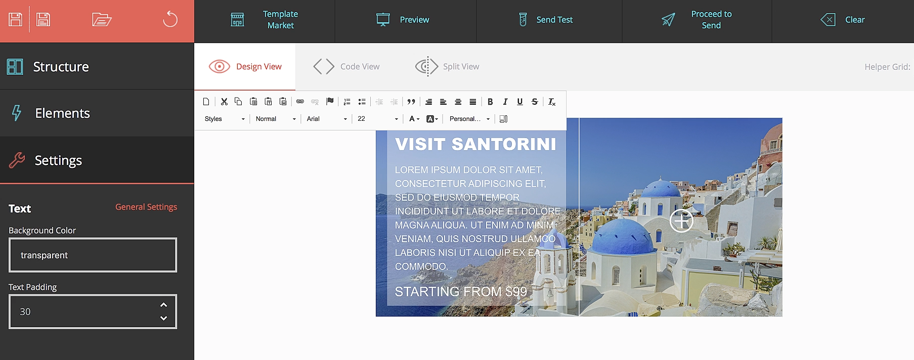 Users can edit text and images in a design view, code view, or split view