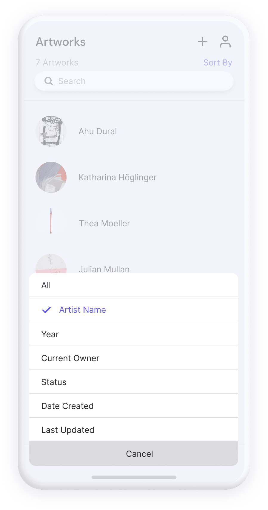 Filter options in a mobile app.