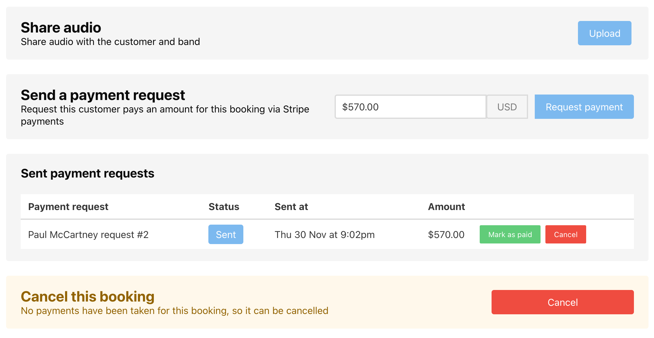 Jammed Software - You can share audio, raise a payment request and manage payment refunds all on the same booking page