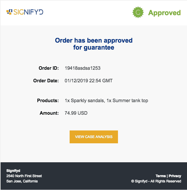 Signifyd Software - Signifyd order approval email