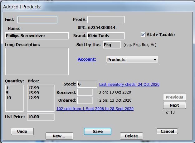 Products Window