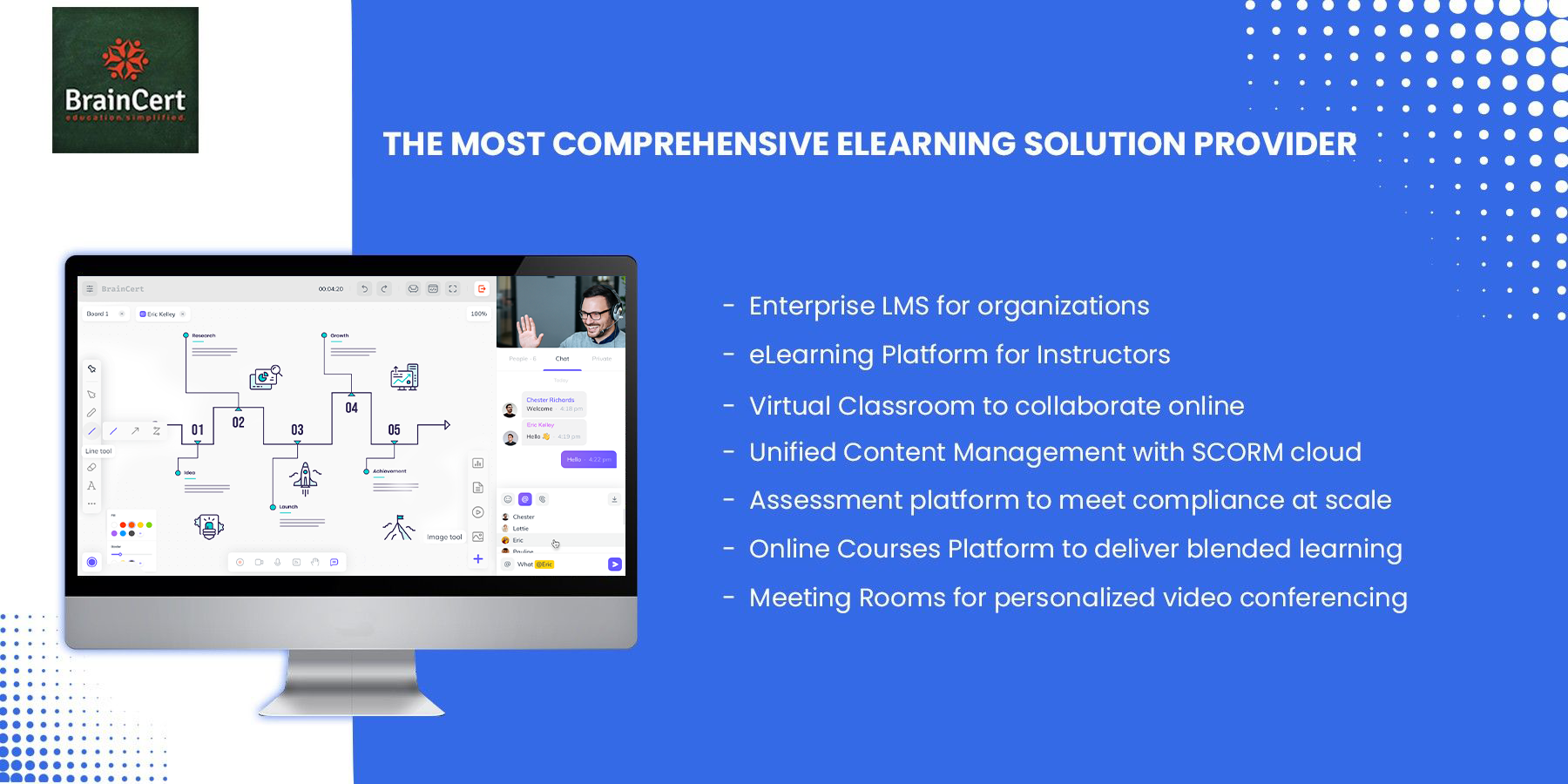 BrainCert Software - BrainCert offers all the essential building blocks to create a robust and cost-effective eLearning ecosystem in the cloud without worrying about scalability, performance and security posture.