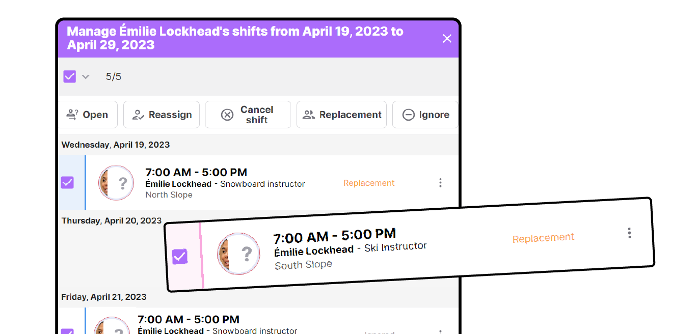 Don’t leave any shift unattended. Manage absence requests, track time banks, and reassign all unattended shifts in one click with Evolia