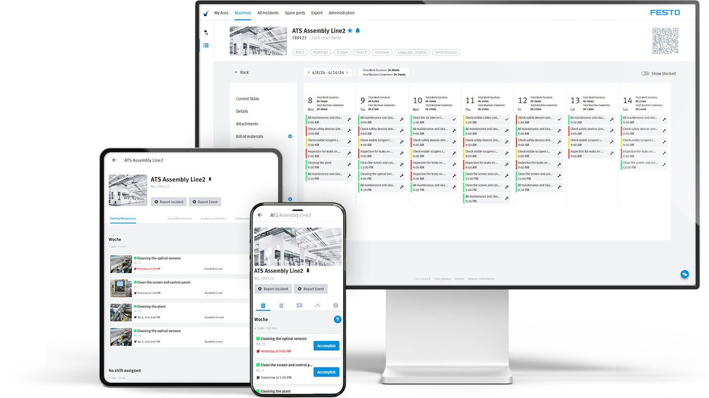 Smartenance screenshot: Festo AX Smartenance is a CMMS (Computerised Maintenance Management System) software that combines maintenance and incident management in one solution