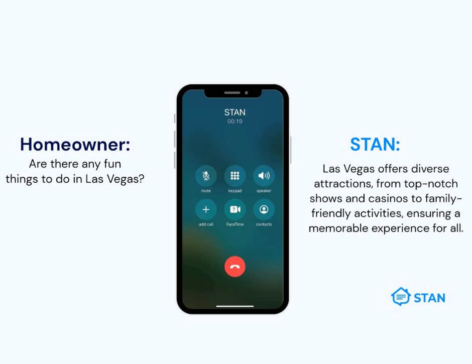 AI that Responds to Homeowner Calls. STAN Voice AI is designed to respond to homeowner calls instantly, 24/7 about any issue- so community association managers don't have to.