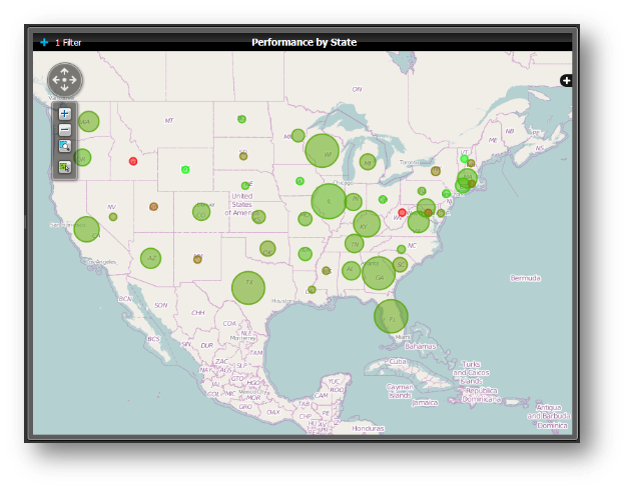 Sparkroom Software - Geographic heat maps highlight volume and performance by state