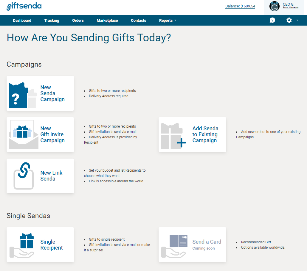 Campaign options for single gift or one-to-many gifts with various customization options