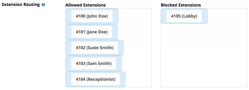 PBXact screenshot: With FreePBX Hosting, users can customize their extension routing using a drag-and-drop interface