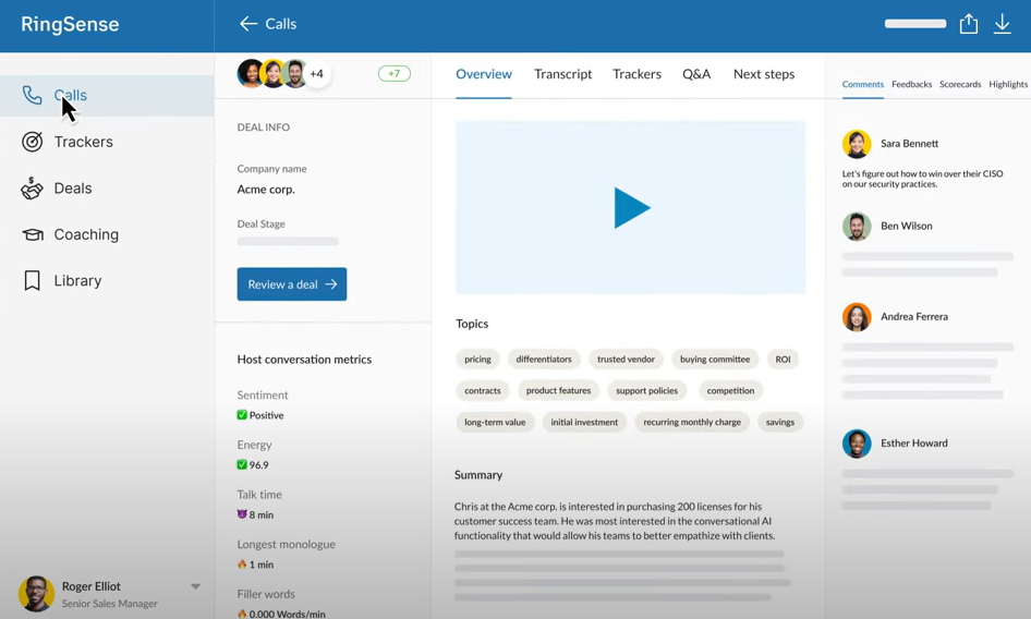RingSense screenshot: RingSense calls