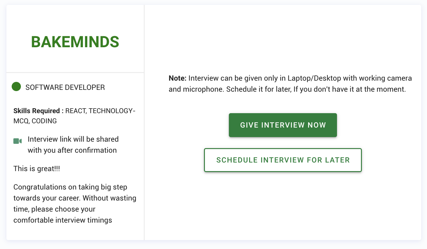 HulkHire screenshot: Candidate schedule interview