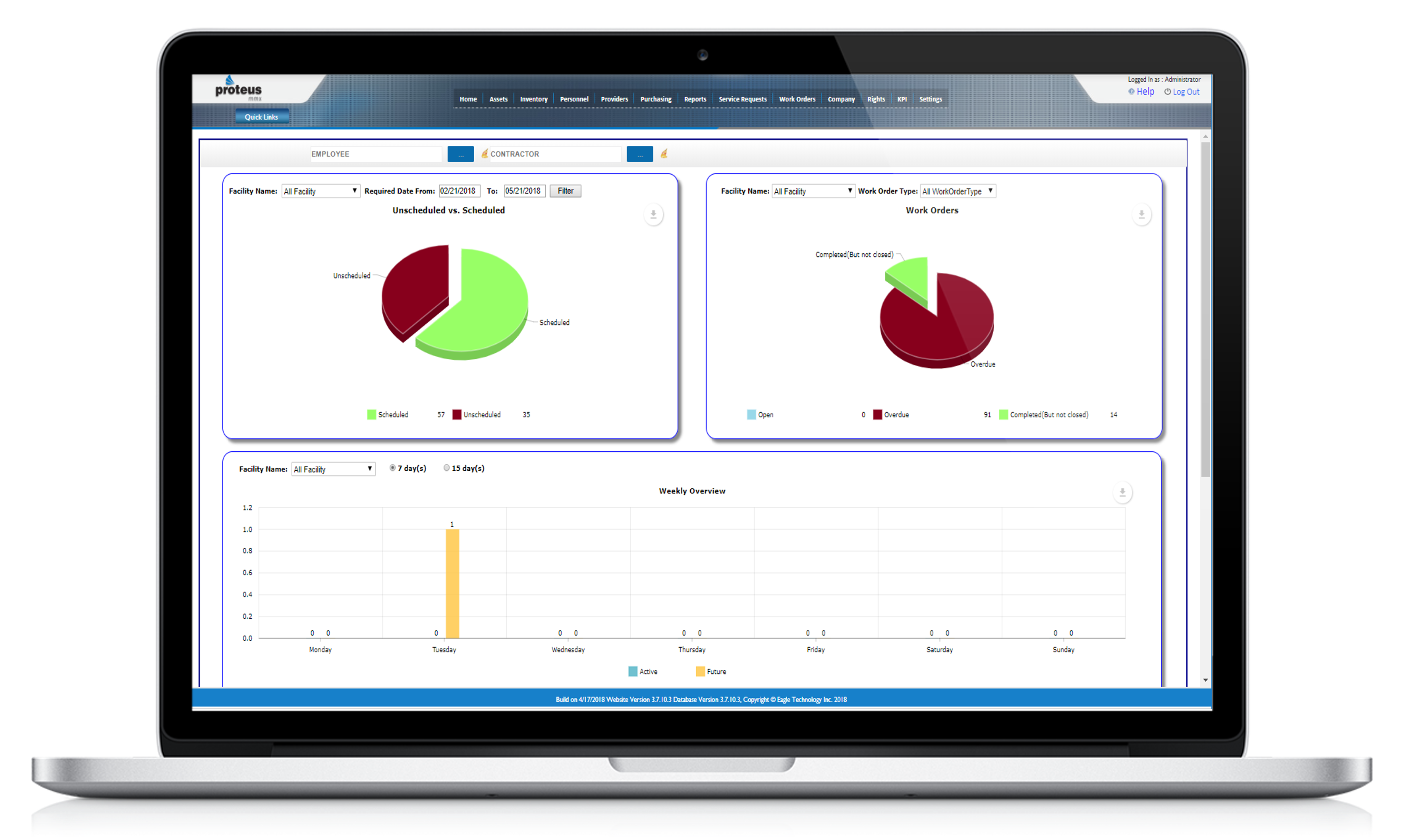 Proteus CMMS Software - You can monitor asset performance, initiate preventive/predictive maintenance measures, and easily collect data on your assets. This allows for better risk management, warranties, and change notices. When integrated with the factory floor and MES/ERP syst