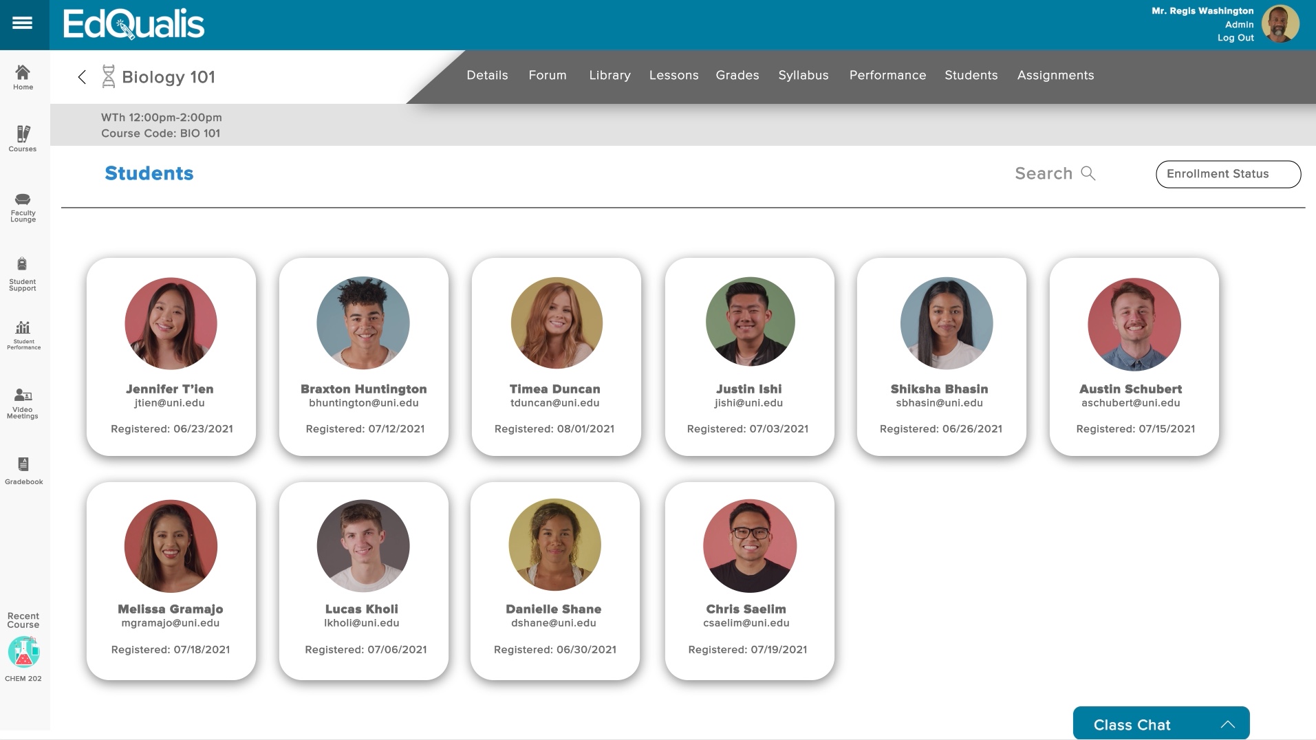 EdQualis screenshot: EdQualis course students