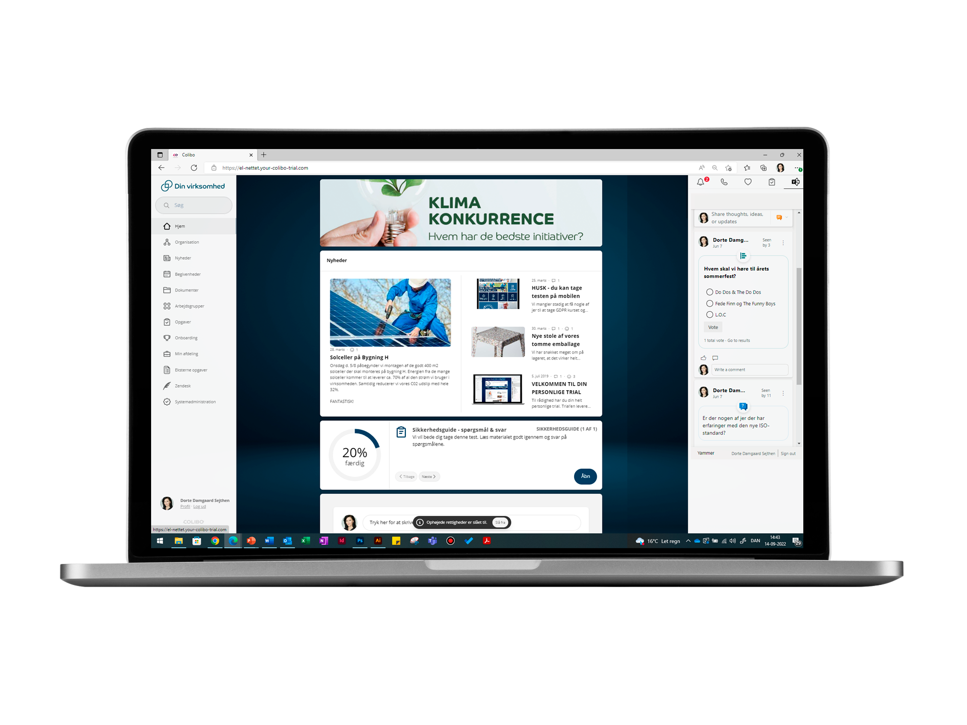 colibo screenshot: Widget based solution for both desktop, mobile and infoscreen. Ease of use for both employees and administrators. Segmentation by roles and restrictions - if you want.
