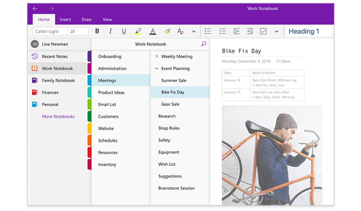 Microsoft OneNote Software - Microsoft OneNote color-coded workbook tabs