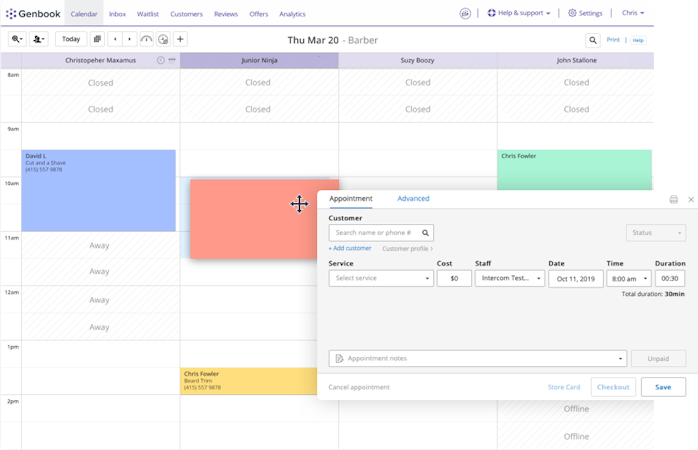 Genbook screenshot: Calendar and Scheduling