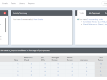 ApplicantStack Software - ApplicantStack Recruit Home tab is your dashboard displaying your current jobs pipeline summary as well as any outstanding tasks and events.