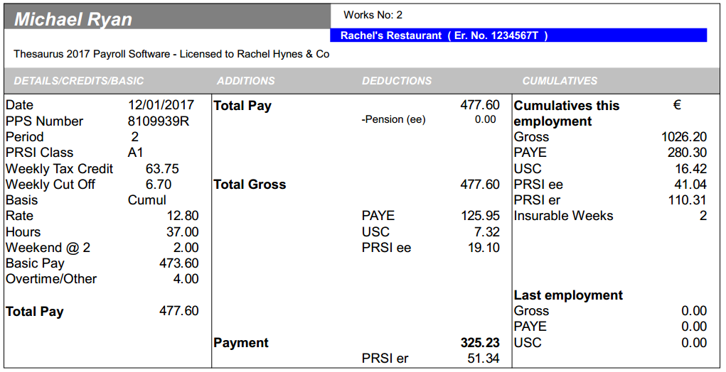 Thesaurus Payroll Manager Software - Payslip