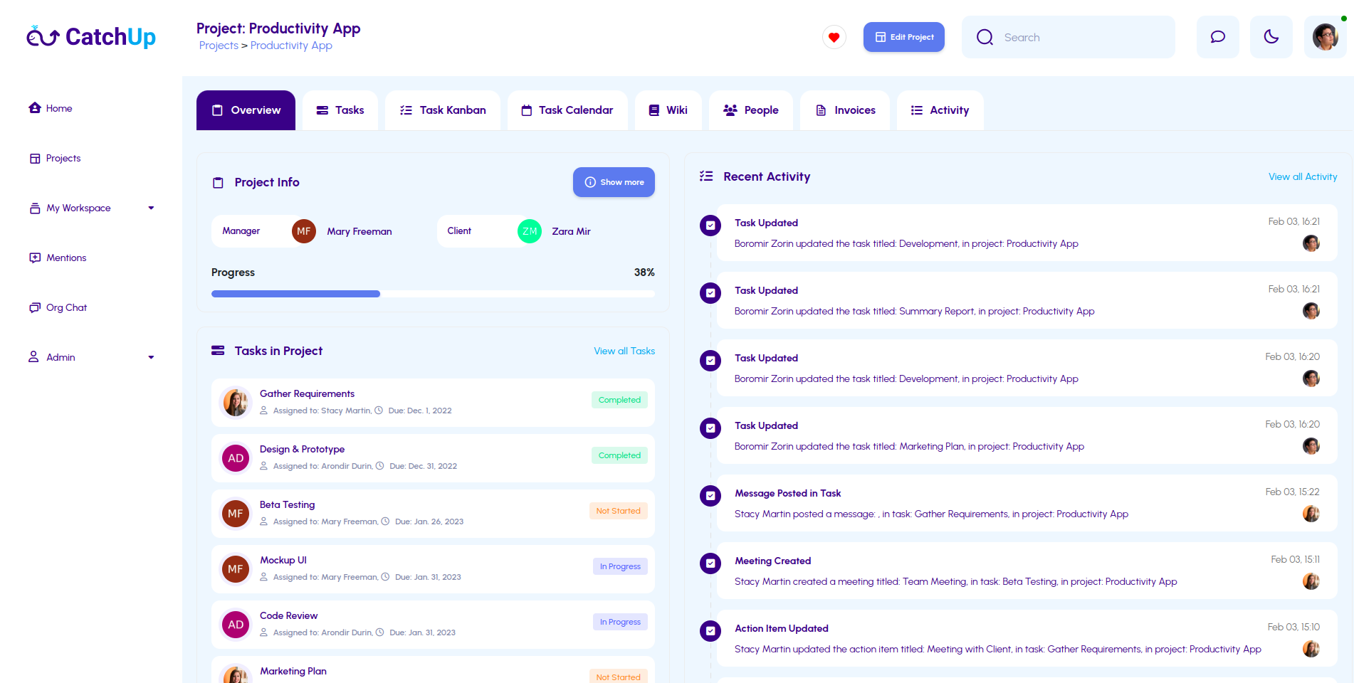 CatchUp screenshot: Dashboard