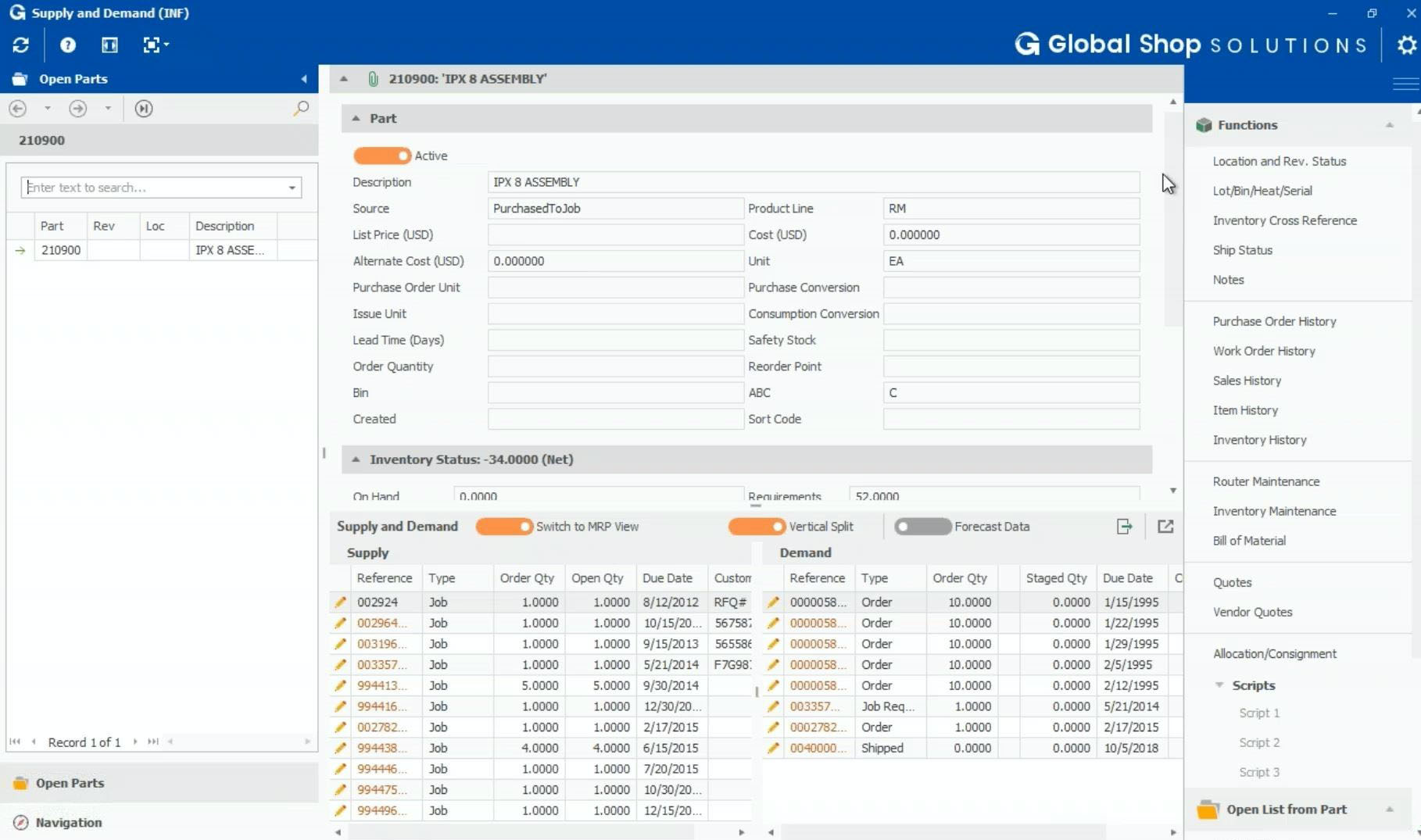 Global Shop Solutions Software - Global Shop Solutions Supply & Demand Screen