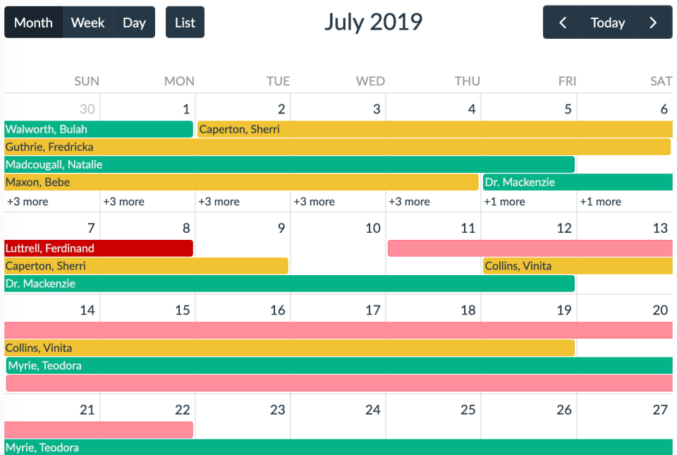 Lumeer Software - Calendar view