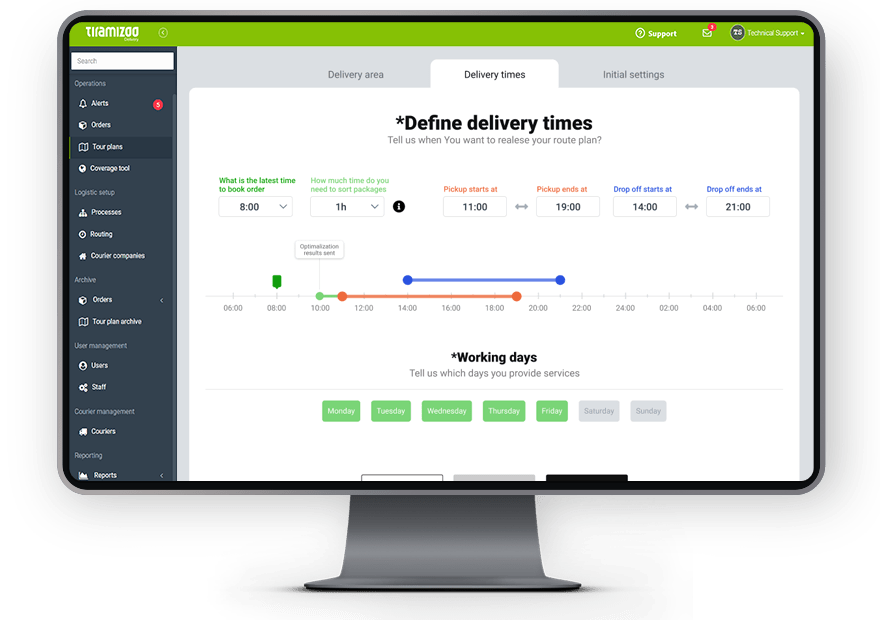 Process Owner Interface: Process Wizard: Design your process in only a few simple steps, mixing and matching the best last-mile route optimization with an unique set of individual features for B2B and B2C delivery experiences.