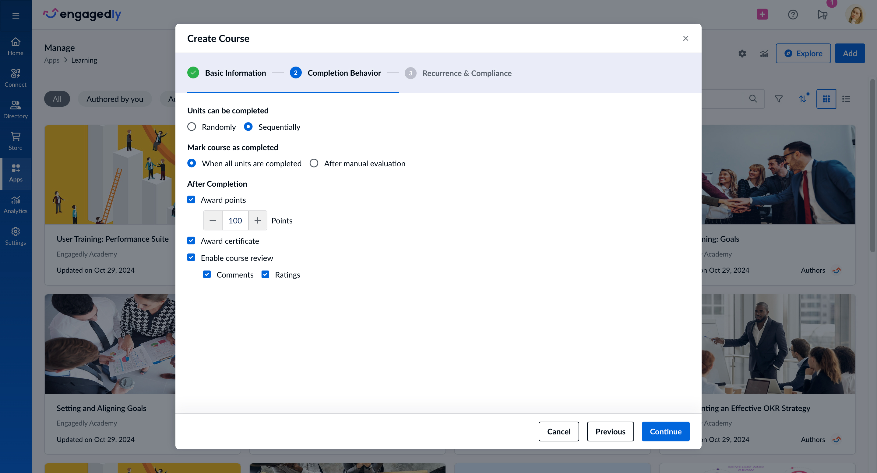 Engagedly Software - Engagedly Course Completion Settings