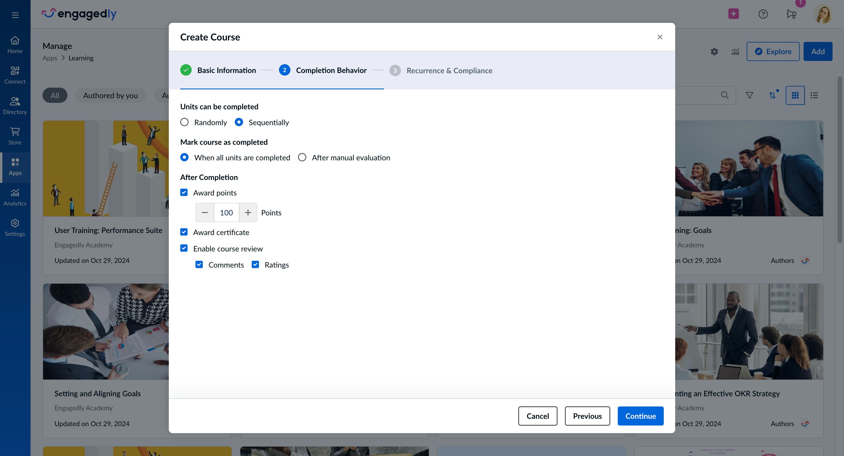 Engagedly Software - Engagedly Course Completion Settings