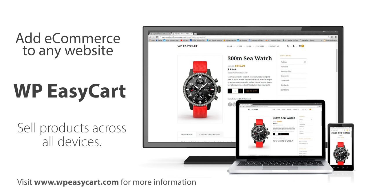 Sell across any device with our All-In-One shopping cart plugin for WordPress.  From Product to Cart to Checkout to Payment, WP EasyCart covers your entire eCommerce need.