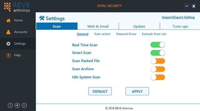 REVE Antivirus Software - REVE Antivirus settings