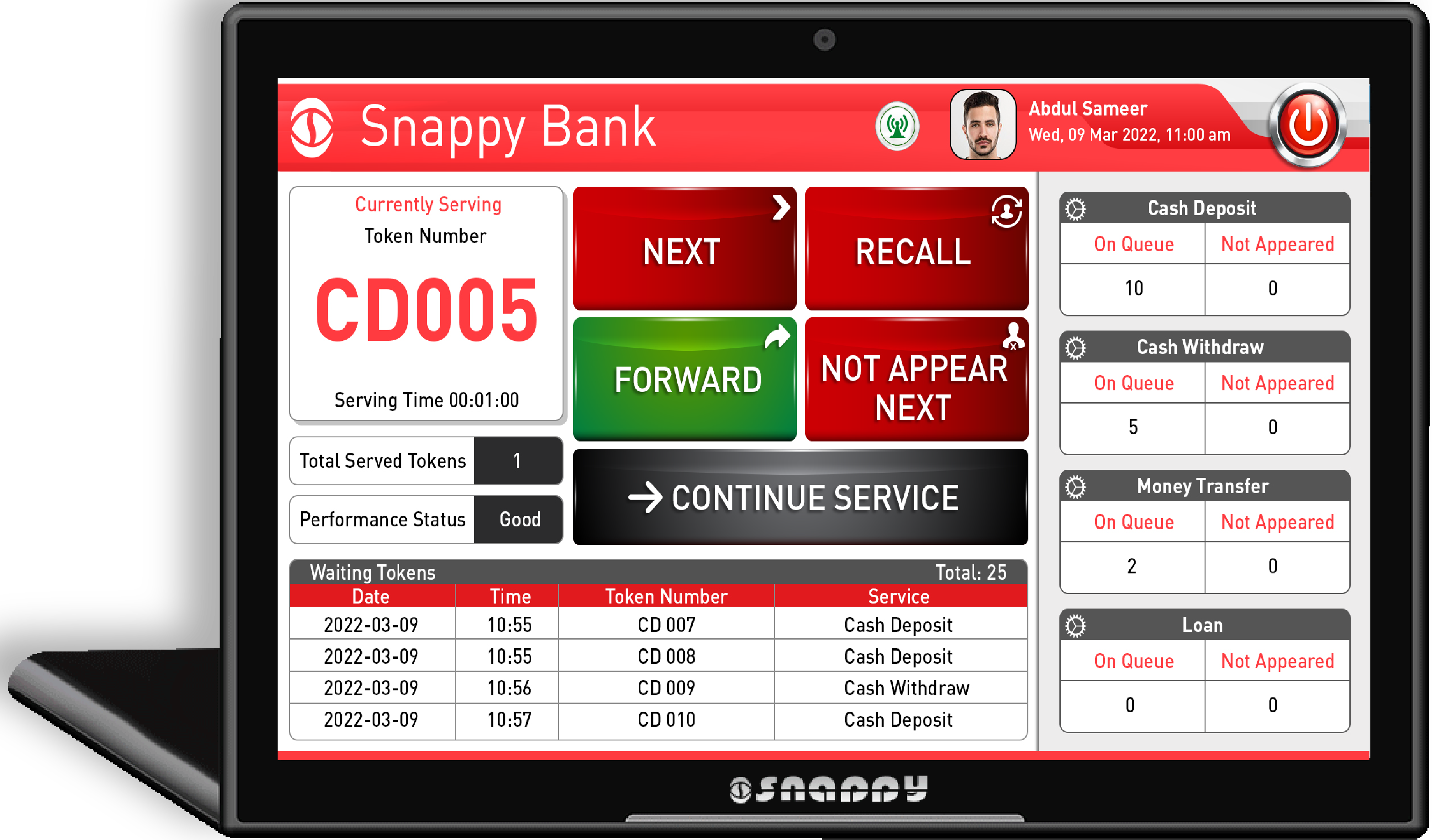 Snappy Queue Management screenshot: Snappy QMS Android Counter Call Unit