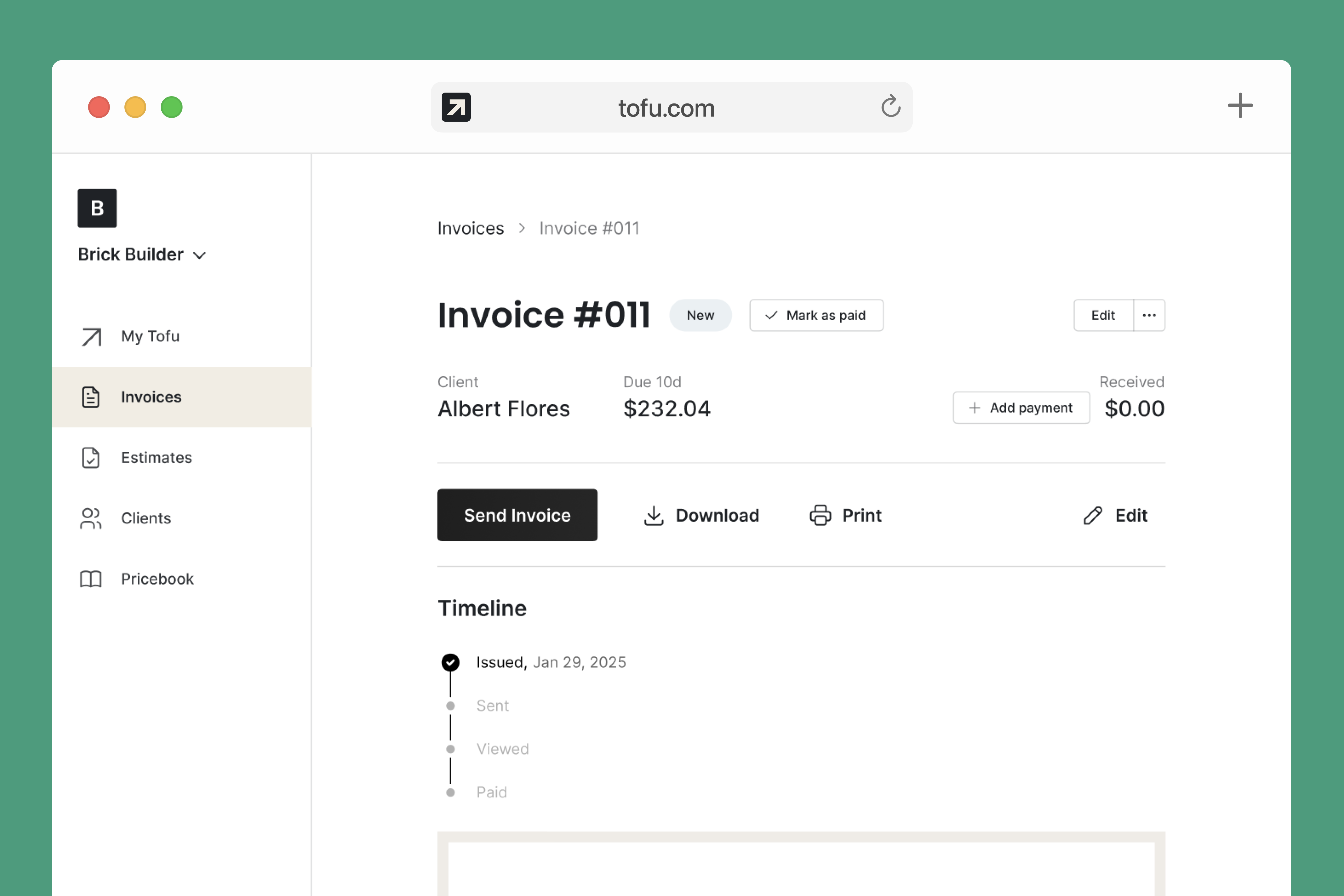 Tofu Software - Tofu invoice detail