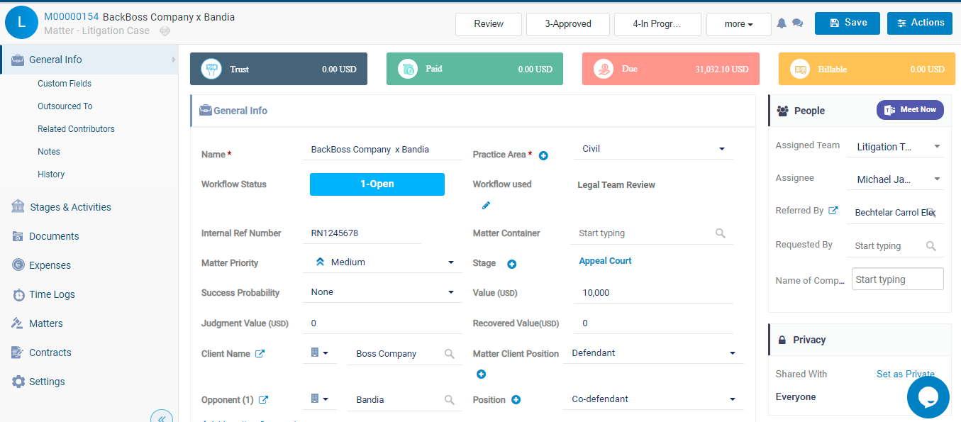 App4Legal Software - App4Legal Legal Matter Management Board