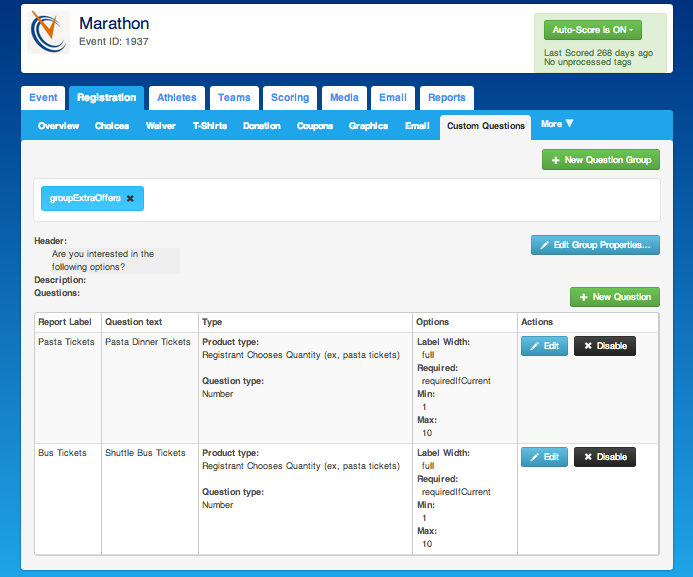 ChronoTrack Software - ChronoTrack showing custom registration questions