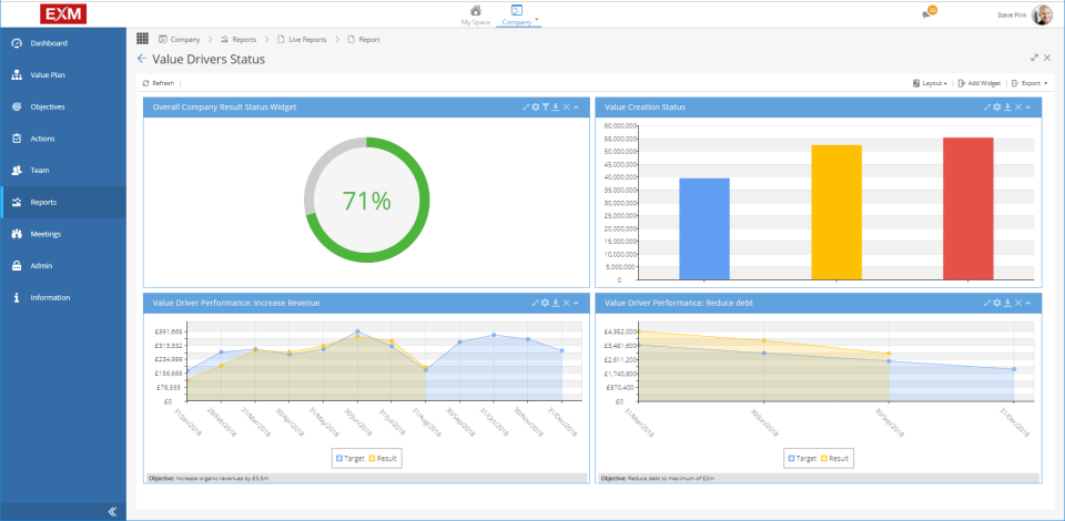 EXM graphical reporting